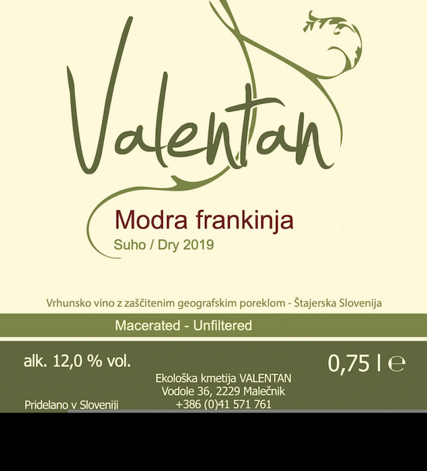 Ekološka kmetija ValentanModra Frankinja 2023